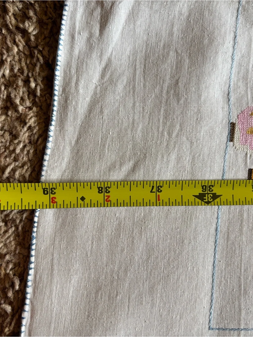 Embroidered White/Off-White Linen Tablecloth with Napkins